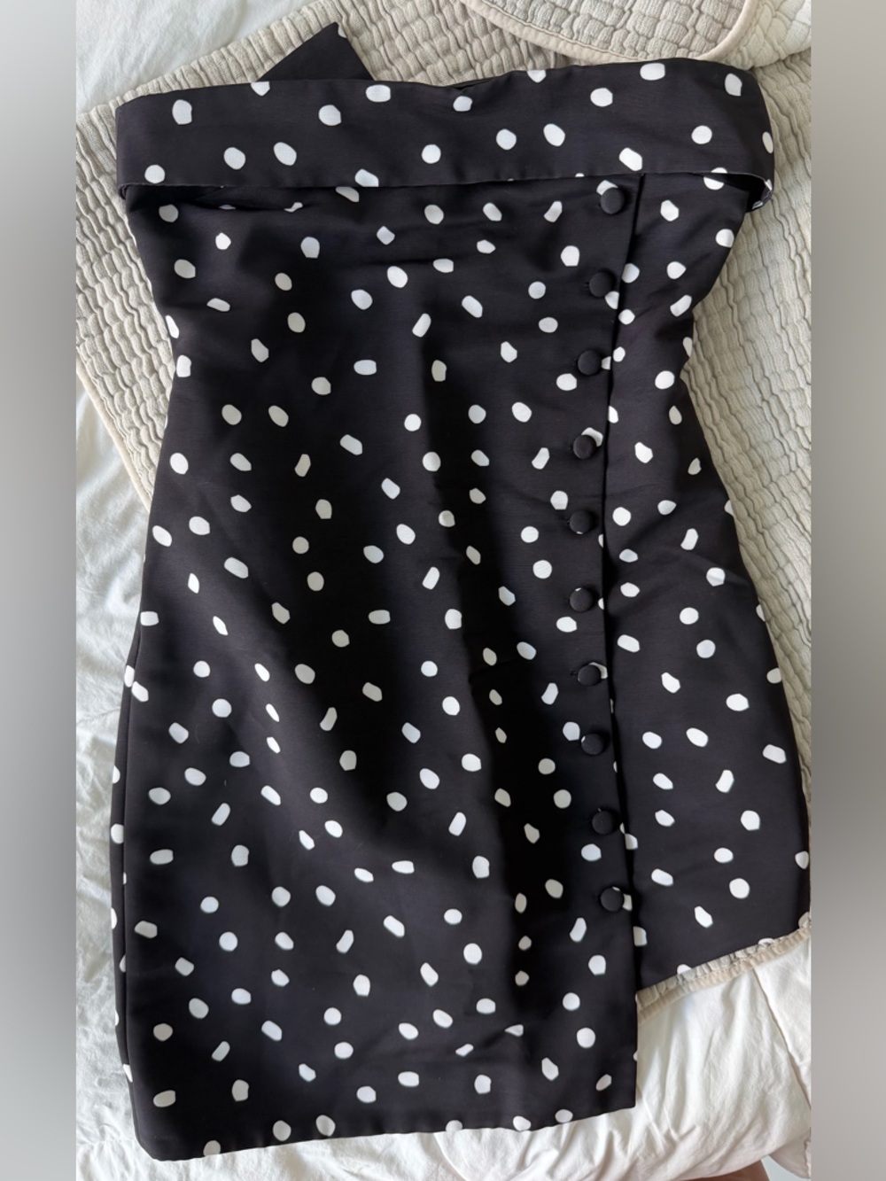 Black and White Spotted Mini Dress - Women